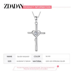 ZDADAN 925 Silver Blue Zircon Cross Pendant Necklace for Women