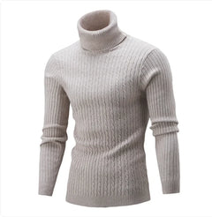 Men's Slim-Fit Knitted Turtleneck Sweater - Solid Color