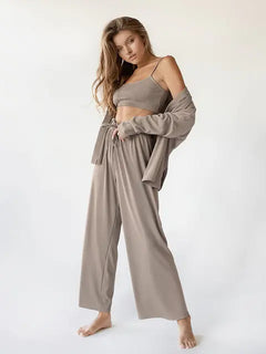 Ribbed Drop Sleeves Sleepwear Women Set