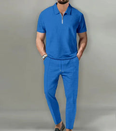 Short Sleeve Zipper Trousers Suit