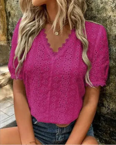 V-neck top with lace trim