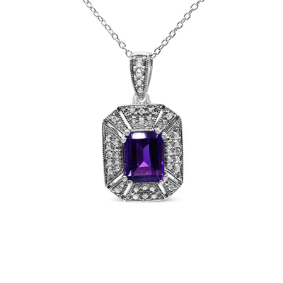 .925 Sterling Silver Purple Amethyst and Diamond Accent Art Deco Style 18