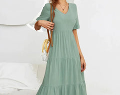 Solid Color Wide Hem Casual Dress