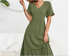 Solid Color Wide Hem Casual Dress