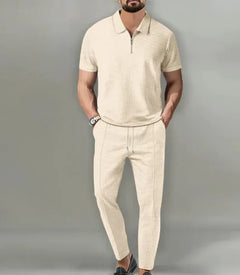 Short Sleeve Zipper Trousers Suit