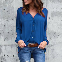 Women's V-Neck Buttoned Chiffon Blouse