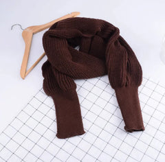 Cozy Knit Wool Scarf Shawl with Sleeves