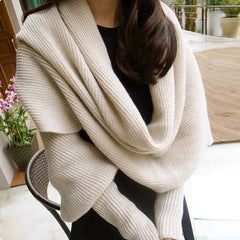 Cozy Knit Wool Scarf Shawl with Sleeves