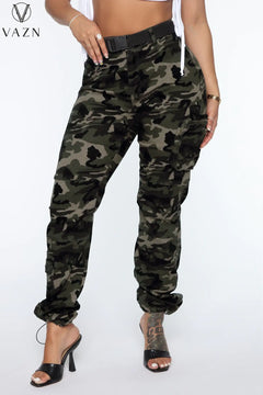 Women Pockets Camouflage Denim Long Pants