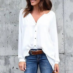 Women's V-Neck Buttoned Chiffon Blouse