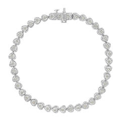 .925 Sterling Silver 1.0 Cttw Miracle Set Diamond Heart-Link 7" Tennis Bracelet (I-J Color, I2-I3 Clarity)