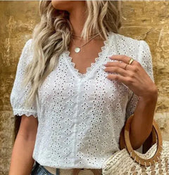 V-neck top with lace trim